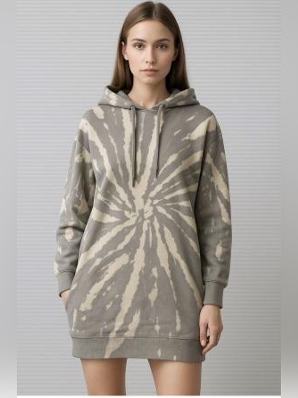 525 America Revolve Gray & Cream Tie-Dye Hoodie Dress Mini Garment Dyed Unique